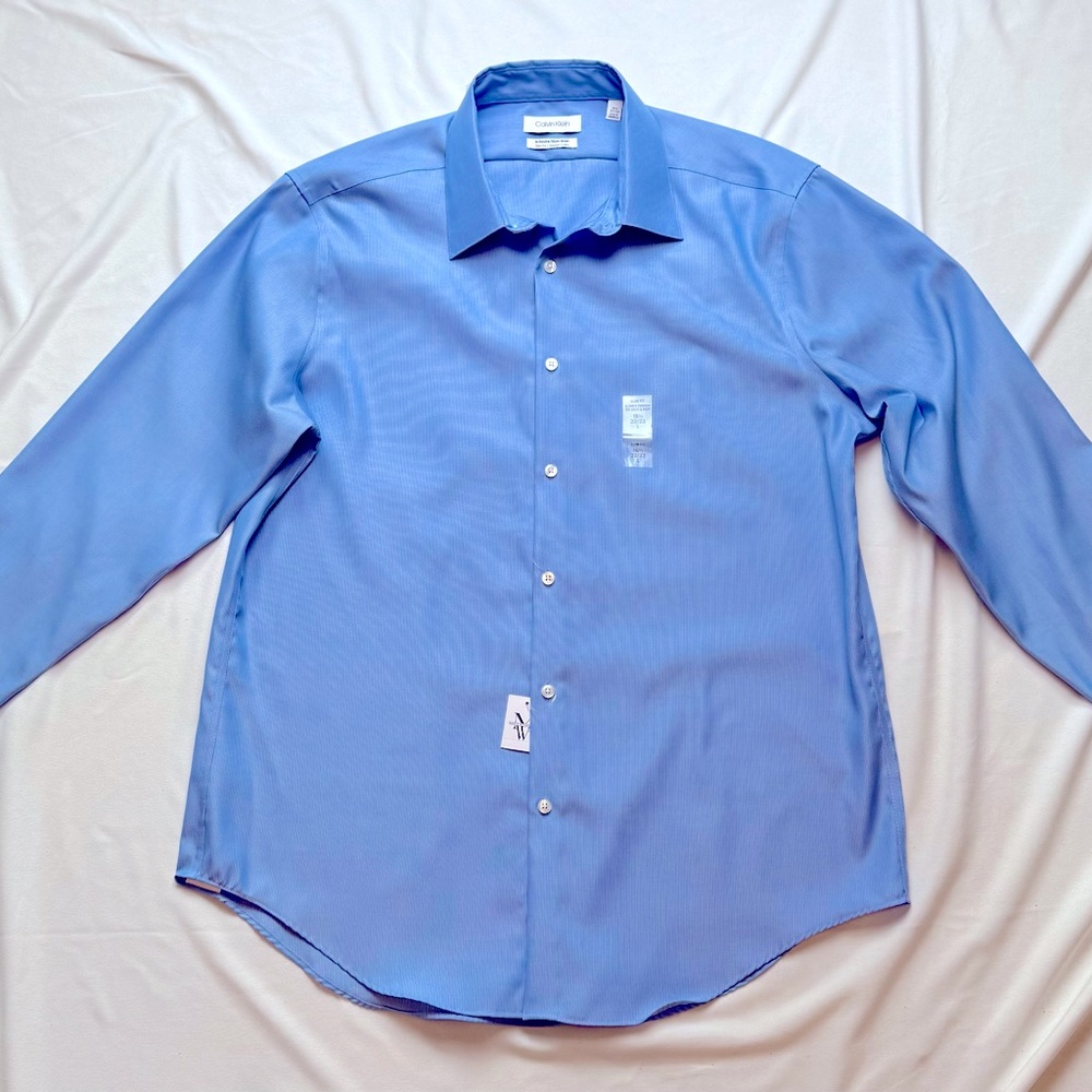 Calvin Klein Men's NWT Slim Fit Button Up Oxford Shirt Blue Size 16.5 32-33